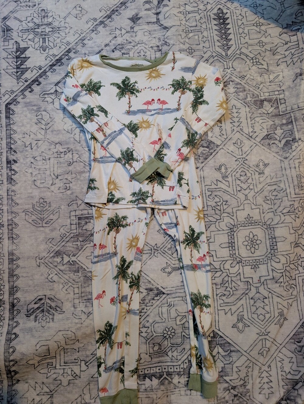 Burts Bees Kids Tropical Christmas Flamingo Cotton Pajamas White & Green Size 6
